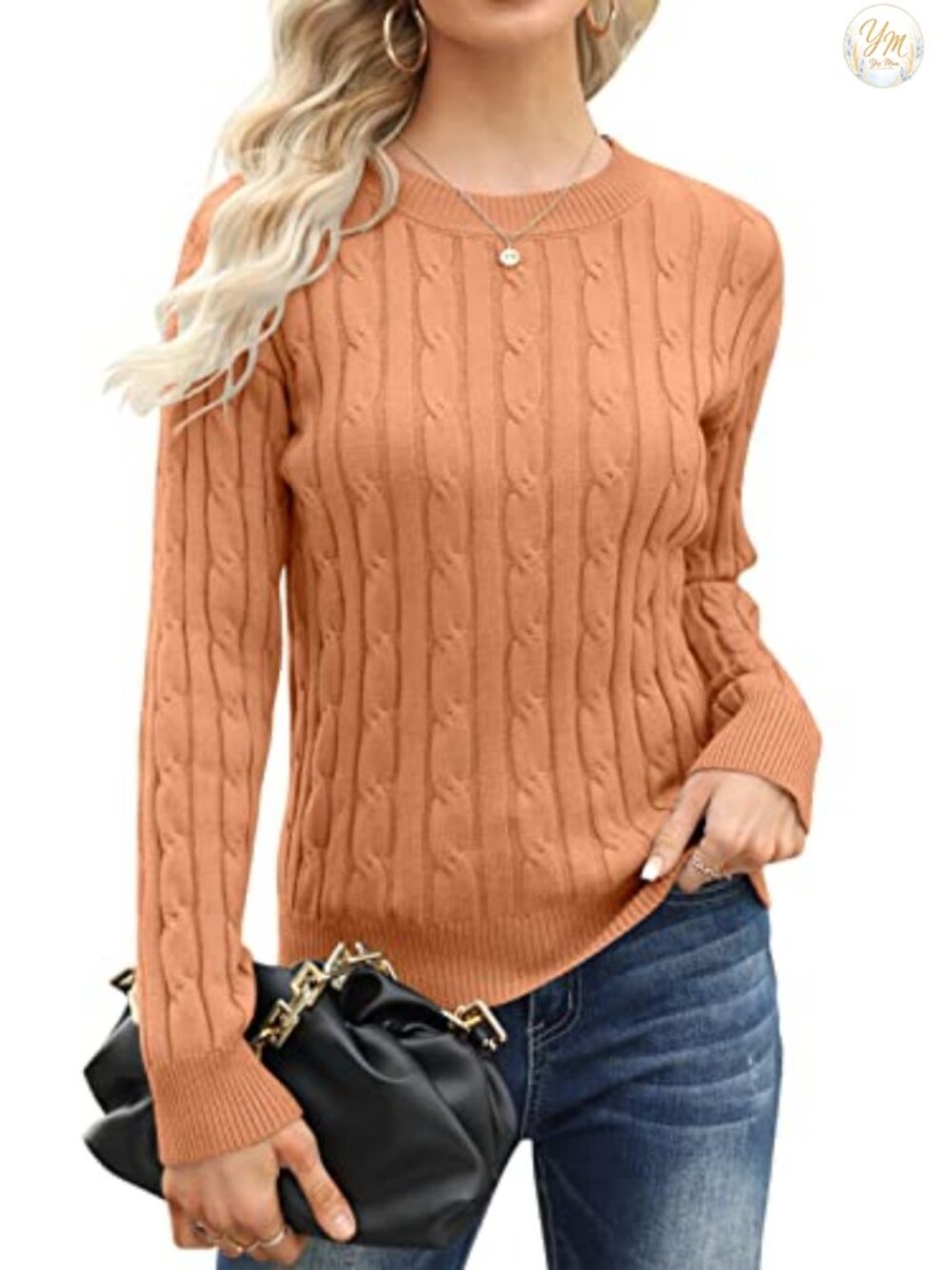 Women's Cable Knit Sweater Long Sleeve Pullover Mock Neck